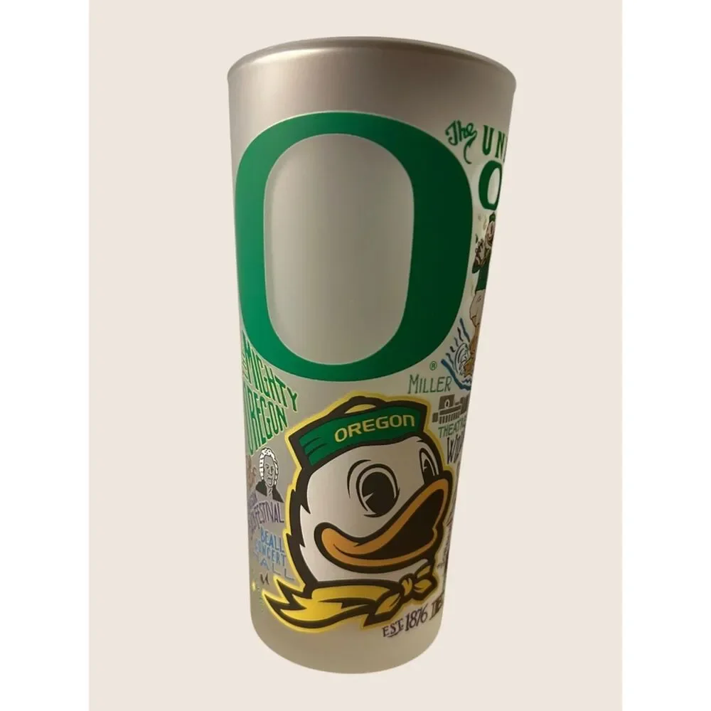 🦆 UNIVERSITY OF OREGON DUCKS EUGENE AUTZEN STADIUM CATSTUDIO FROSTED GLASS 15oz